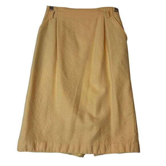 Vintage Linda Allard for ELLEN TRACY Size 8 100% Wool Lined Yellow Pencil Skirt - Picture 1 of 7